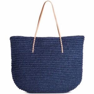 MERONA | Large Blue Straw Beach Tote Bag D32